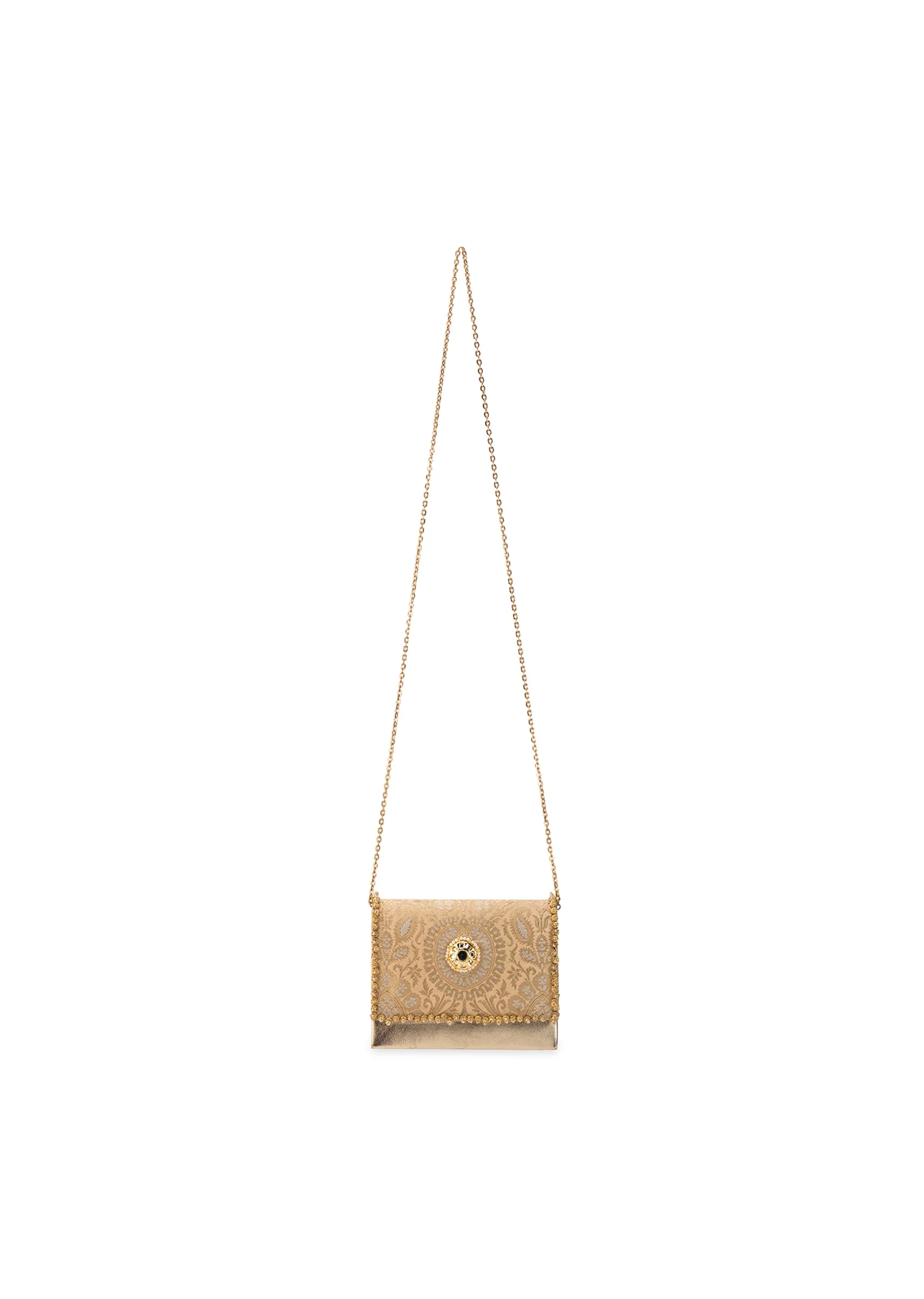 Peach Zari and Kundan Embellished Flap Bag
