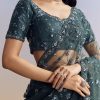 Midnight Blue Net Saree With Floral Jaal And Statement Embroidery