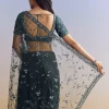 Midnight Blue Net Saree With Floral Jaal And Statement Embroidery