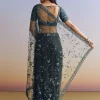 Midnight Blue Net Saree With Floral Jaal And Statement Embroidery