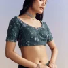 Midnight Blue Net Saree With Floral Jaal And Statement Embroidery