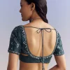 Midnight Blue Net Saree With Floral Jaal And Statement Embroidery