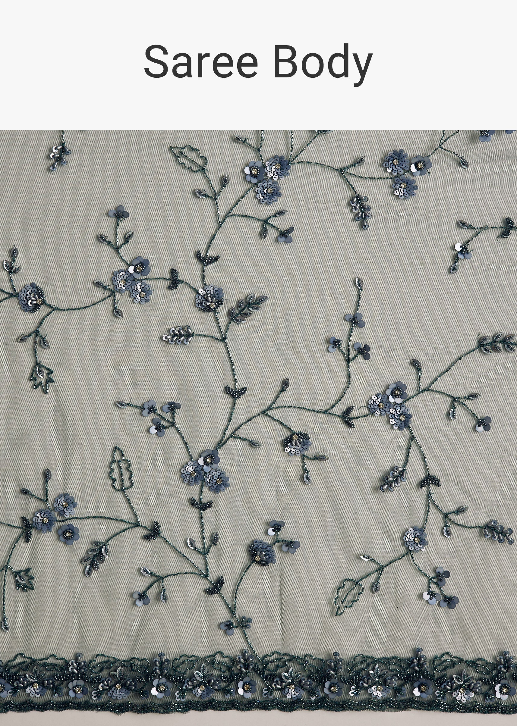 Midnight Blue Net Saree With Floral Jaal And Statement Embroidery