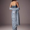 Steel Blue Sequin Saree Paired With A Plush Velvet blouse
