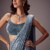 Steel Blue Sequin Saree Paired With A Plush Velvet blouse