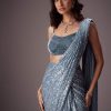 Steel Blue Sequin Saree Paired With A Plush Velvet blouse
