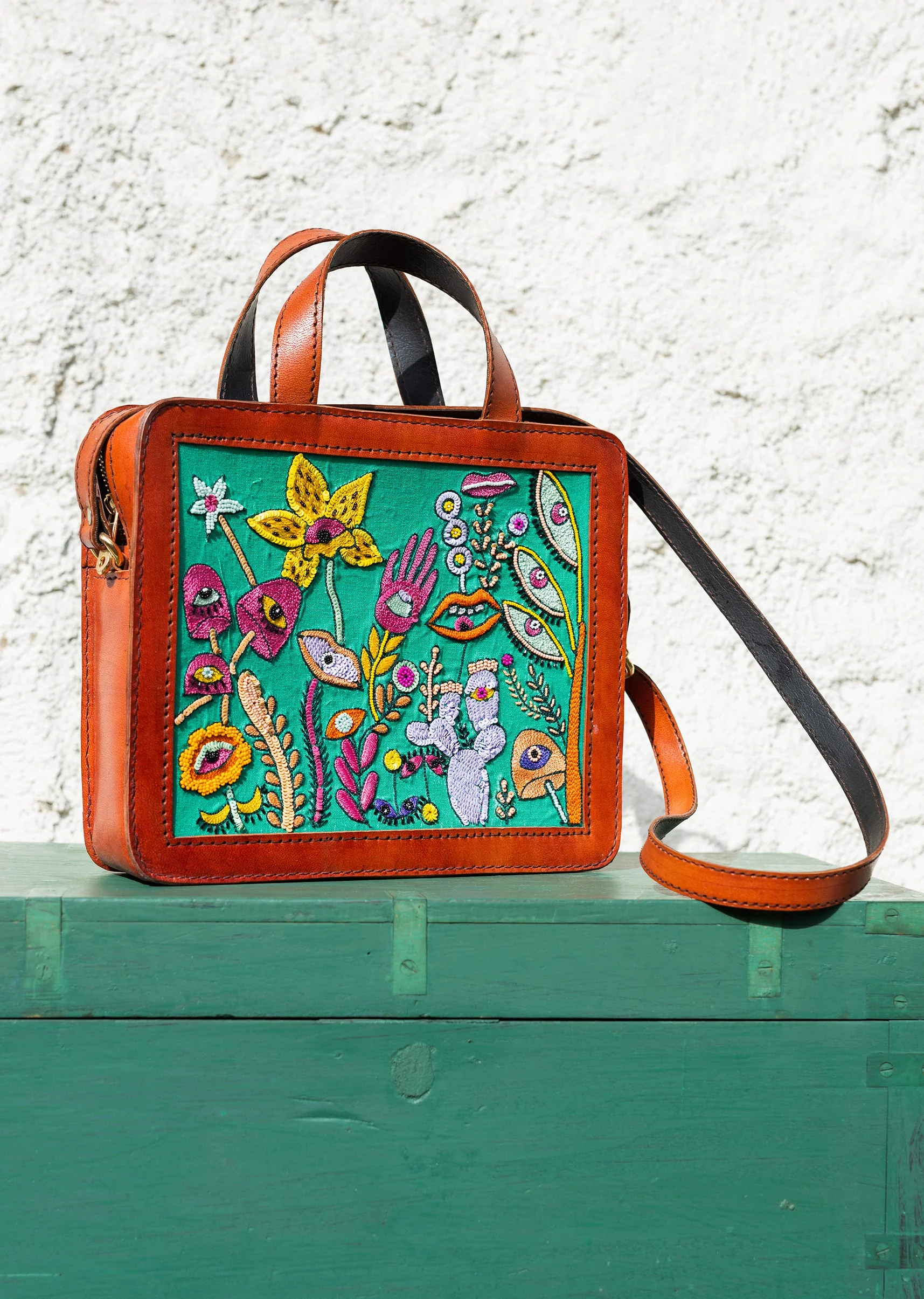 Handcrafted and hand embroidered leathers bag