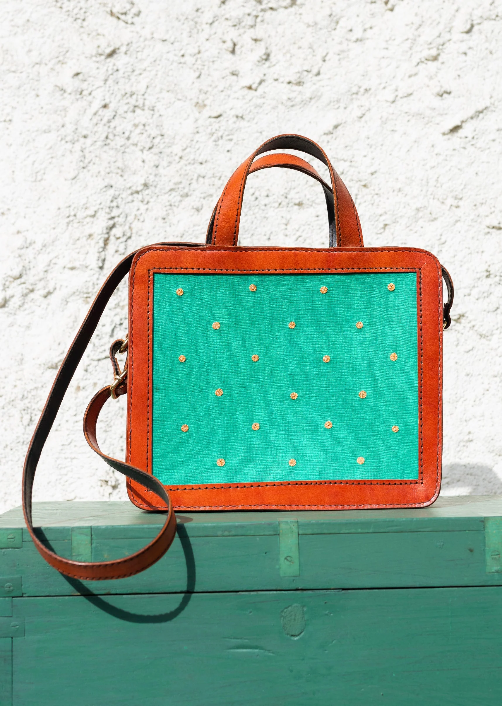 Handcrafted and hand embroidered leathers bag