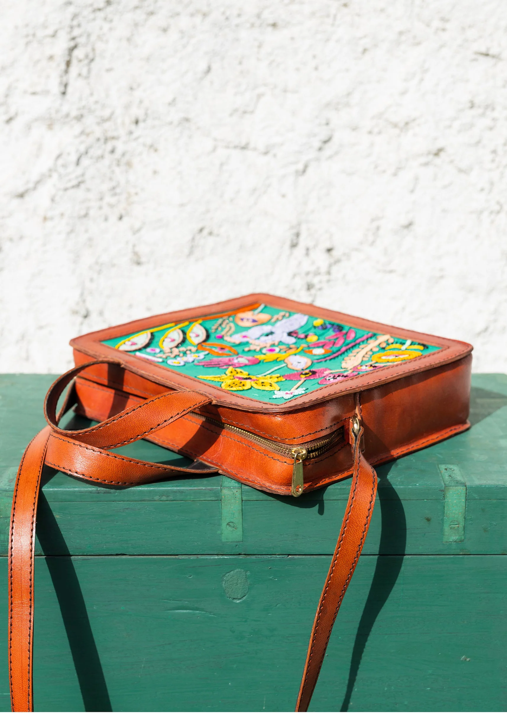 Handcrafted and hand embroidered leathers bag