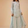 Powder Blue Palazzo Suit Set In Sequin