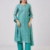 Blue Chanderi Kurta Set With Gotta And Moti Work