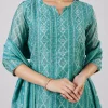 Blue Chanderi Kurta Set With Gotta And Moti Work