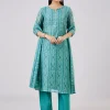Blue Chanderi Kurta Set With Gotta And Moti Work