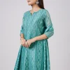 Blue Chanderi Kurta Set With Gotta And Moti Work