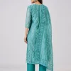 Blue Chanderi Kurta Set With Gotta And Moti Work