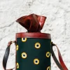 Handcrafted leather potli bag with bold colourful eye embroidery