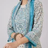 Blue Linen Kurta Set With Sequins And Thread Work