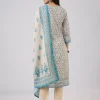 Blue Linen Kurta Set With Sequins And Thread Work