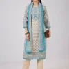 Blue Linen Kurta Set With Sequins And Thread Work