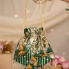 Green and Gold Embellished Tassel Potli Bag