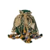 Green and Gold Embellished Tassel Potli Bag