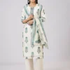 Blue Block Print Chanderi Kurta Set