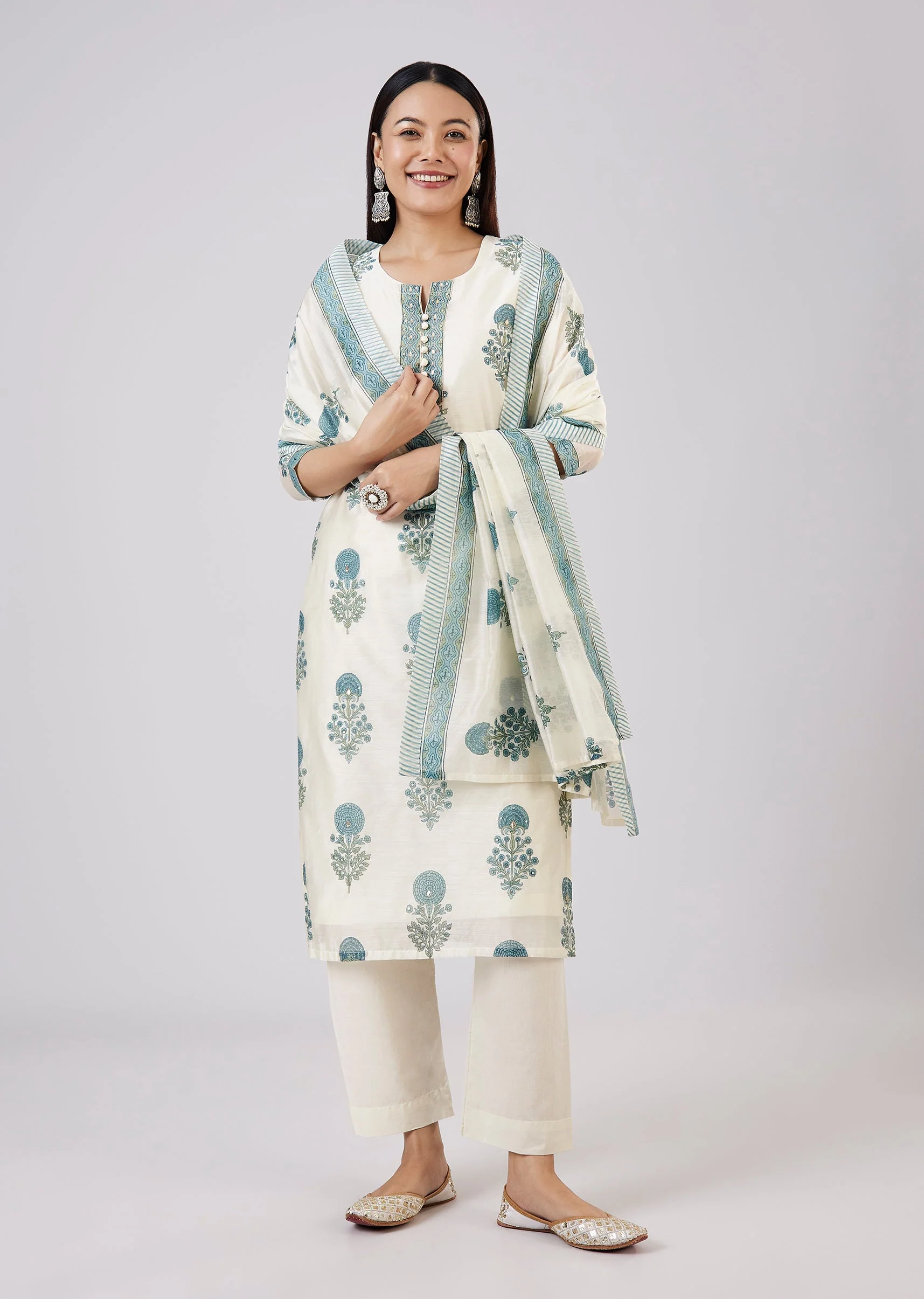 4760-blue-block-print-chanderi-kurta-set-1.webp Blue Block Print Chanderi Kurta Set
