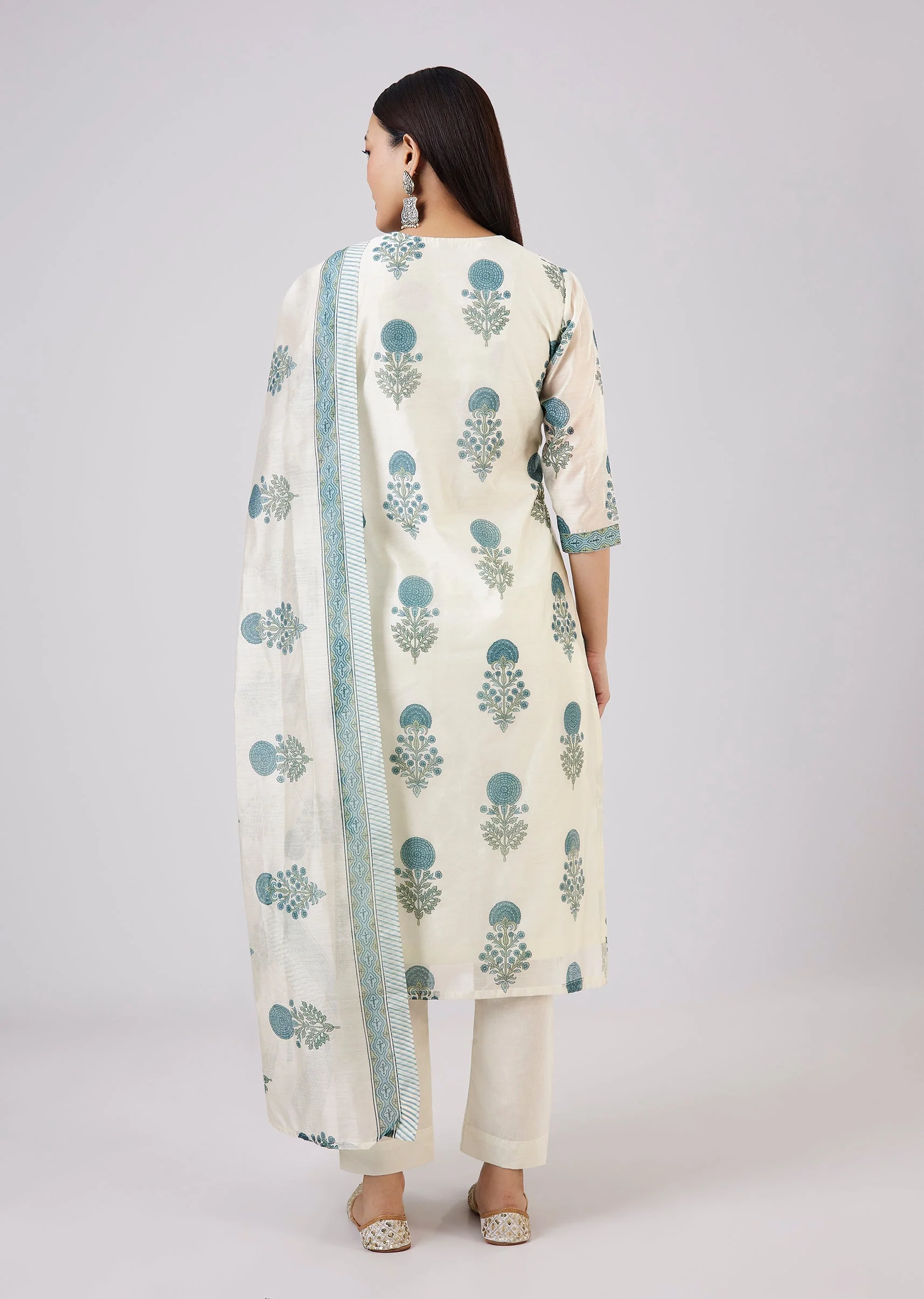 Blue Block Print Chanderi Kurta Set