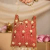 Red and Gold Jaal Textured Pearl Embellished Bag