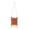 Red and Gold Jaal Textured Pearl Embellished Bag