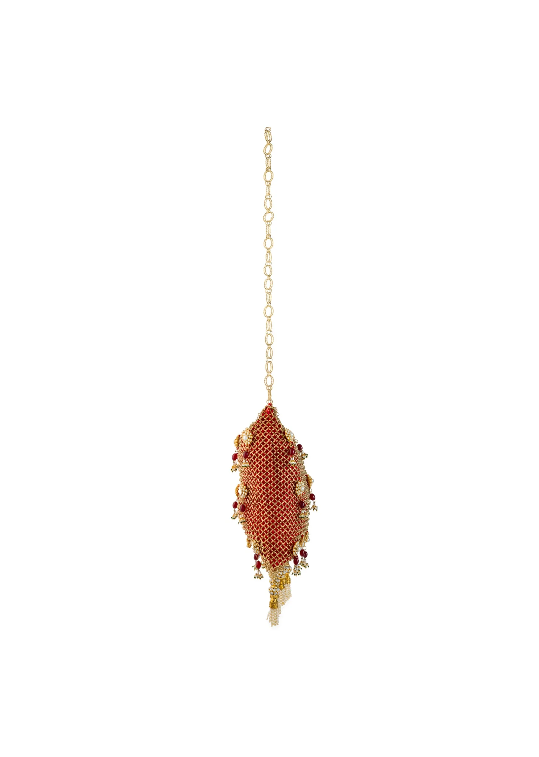 Red and Gold Jaal Textured Pearl Embellished Bag