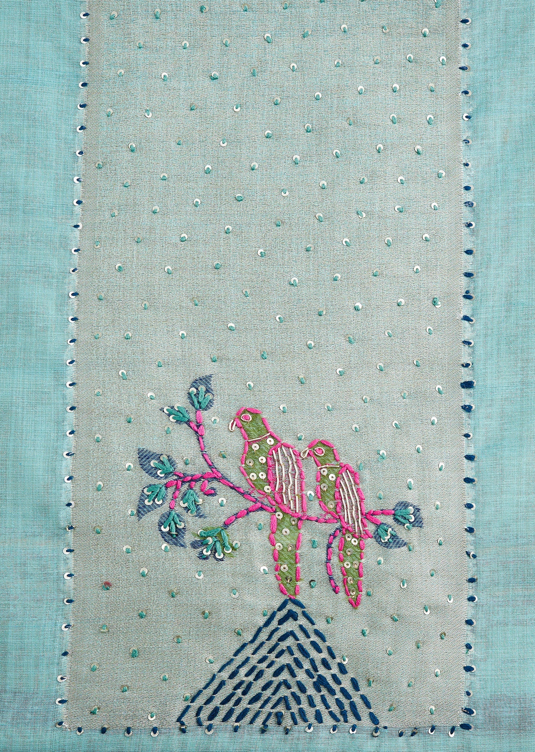 Blue Embroidered Linen Unstitched Suit