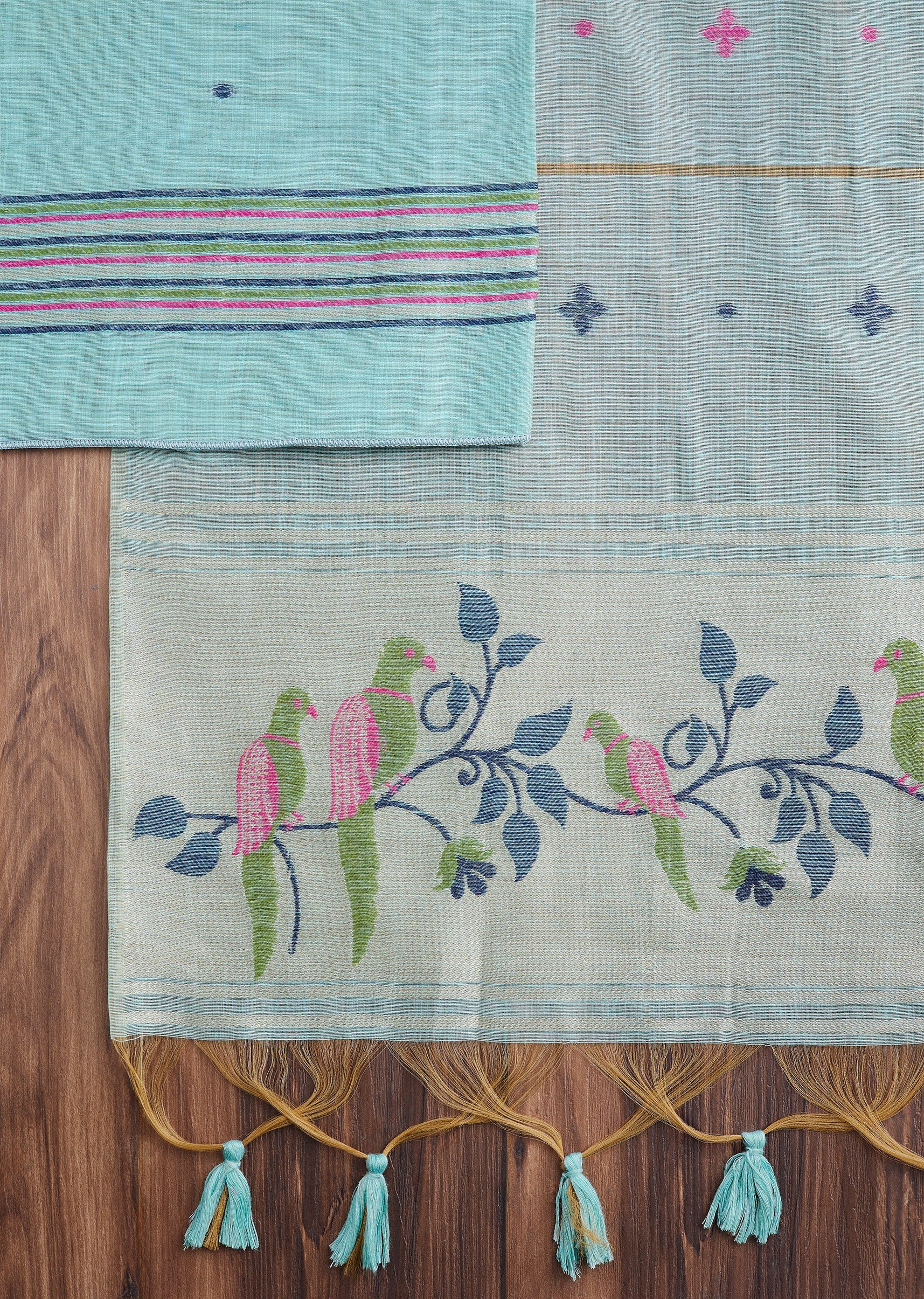 Blue Embroidered Linen Unstitched Suit