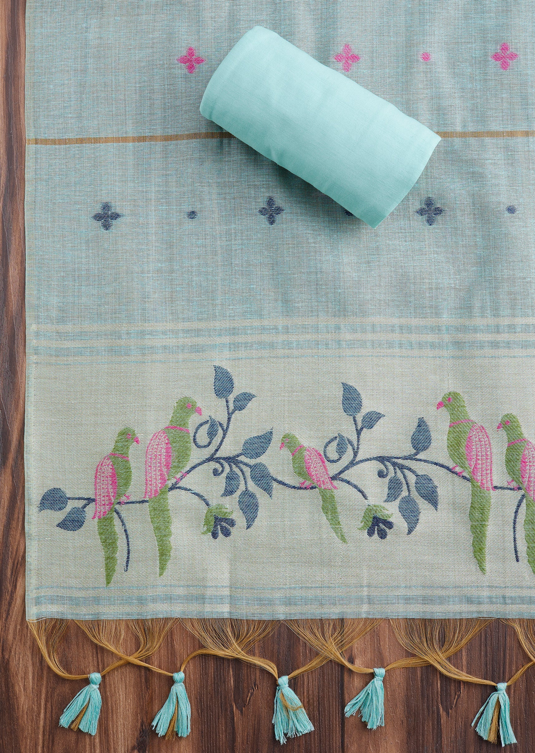 Blue Embroidered Linen Unstitched Suit