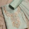 Blue Tissue Unstitched Suit With Dupatta