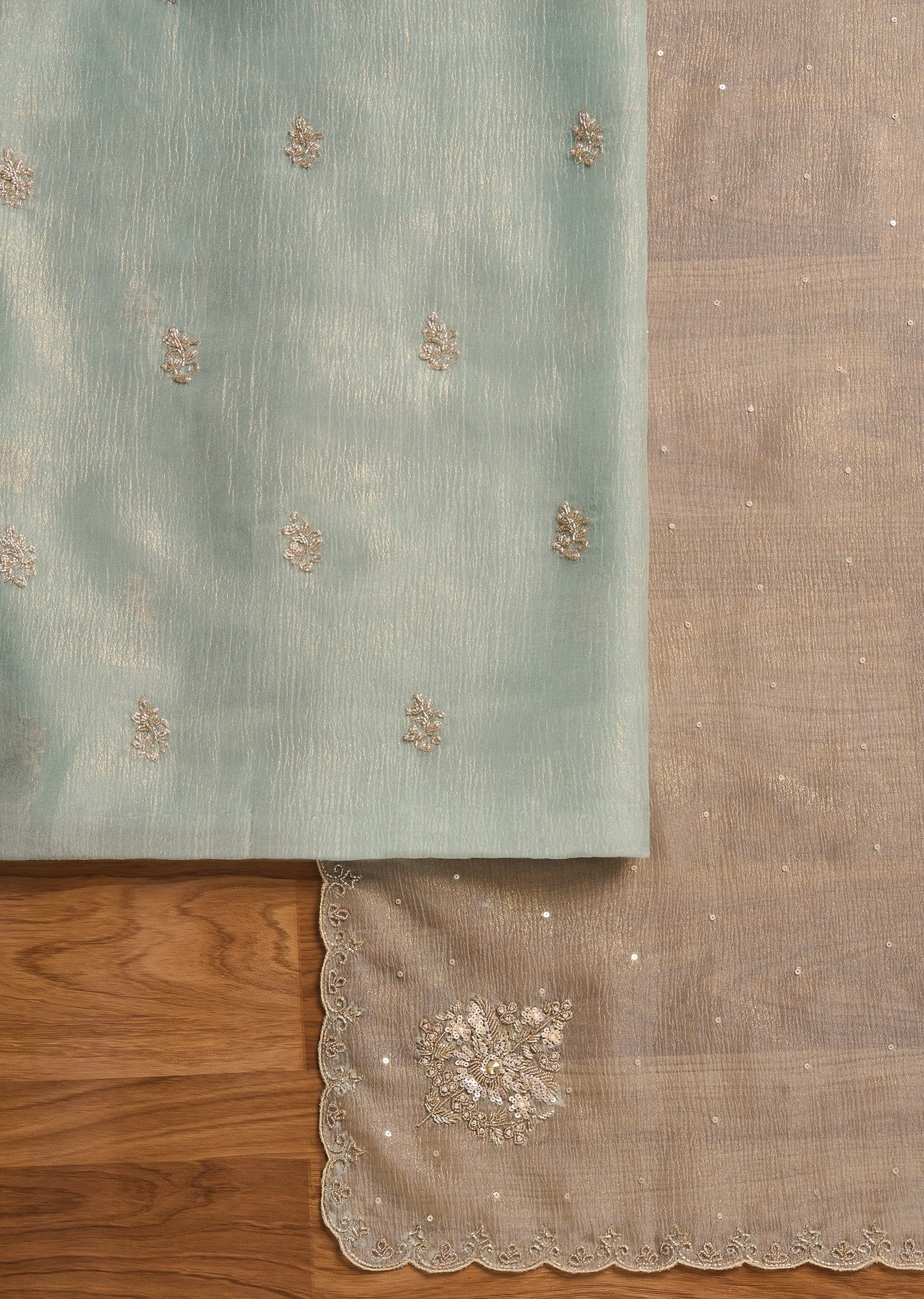 Blue Tissue Unstitched Suit With Dupatta