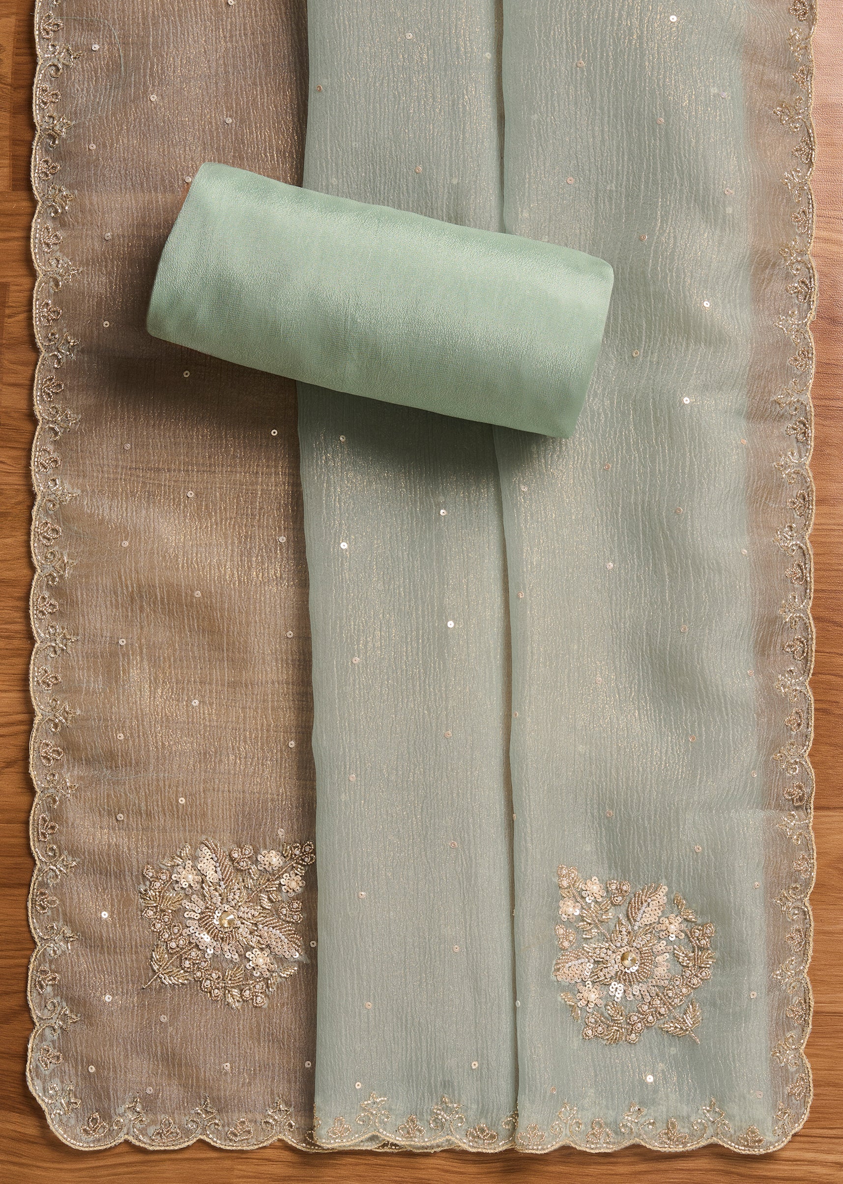 Blue Tissue Unstitched Suit With Dupatta