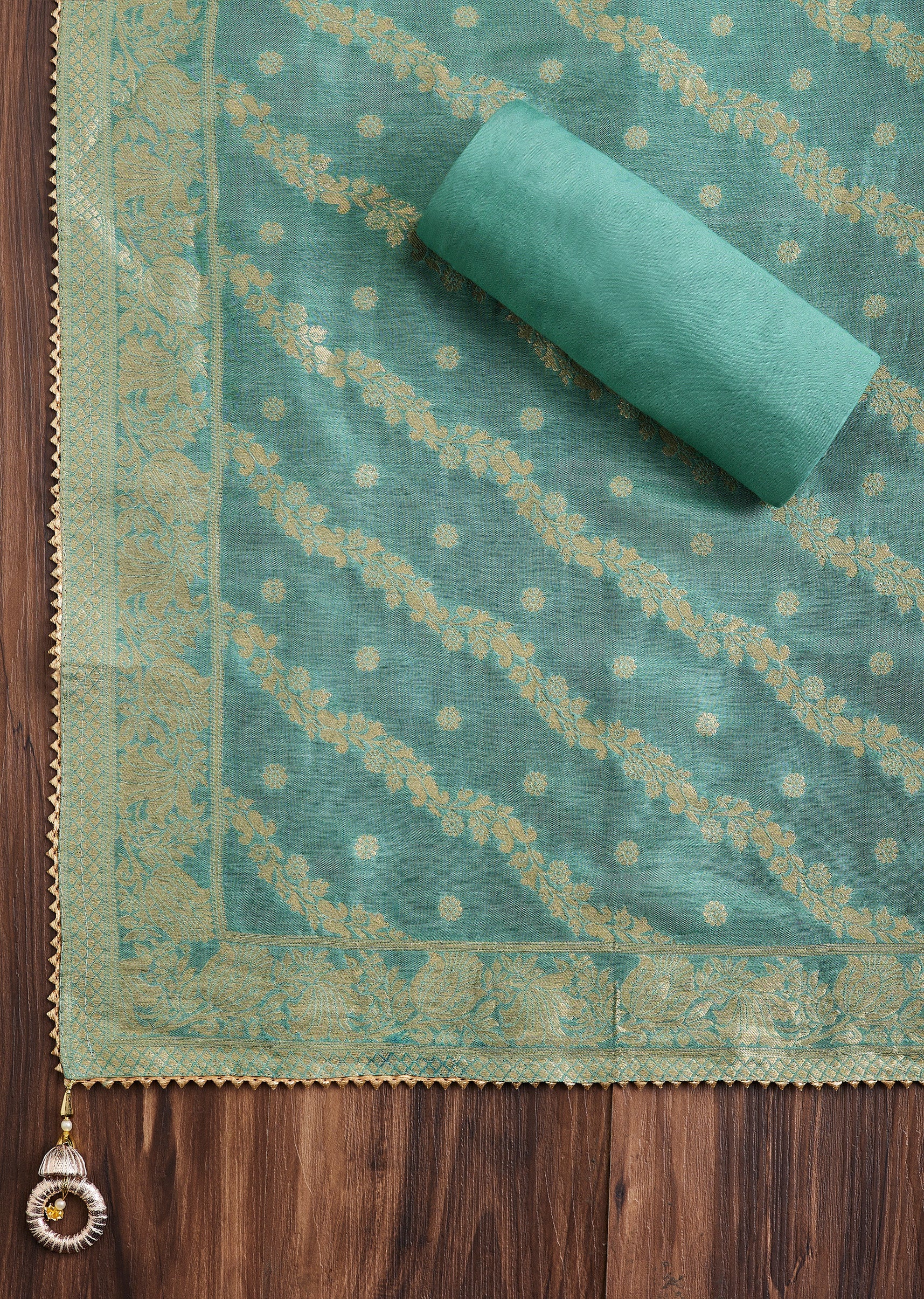 Soft Blue Embroidered Chanderi Unstitched Suit