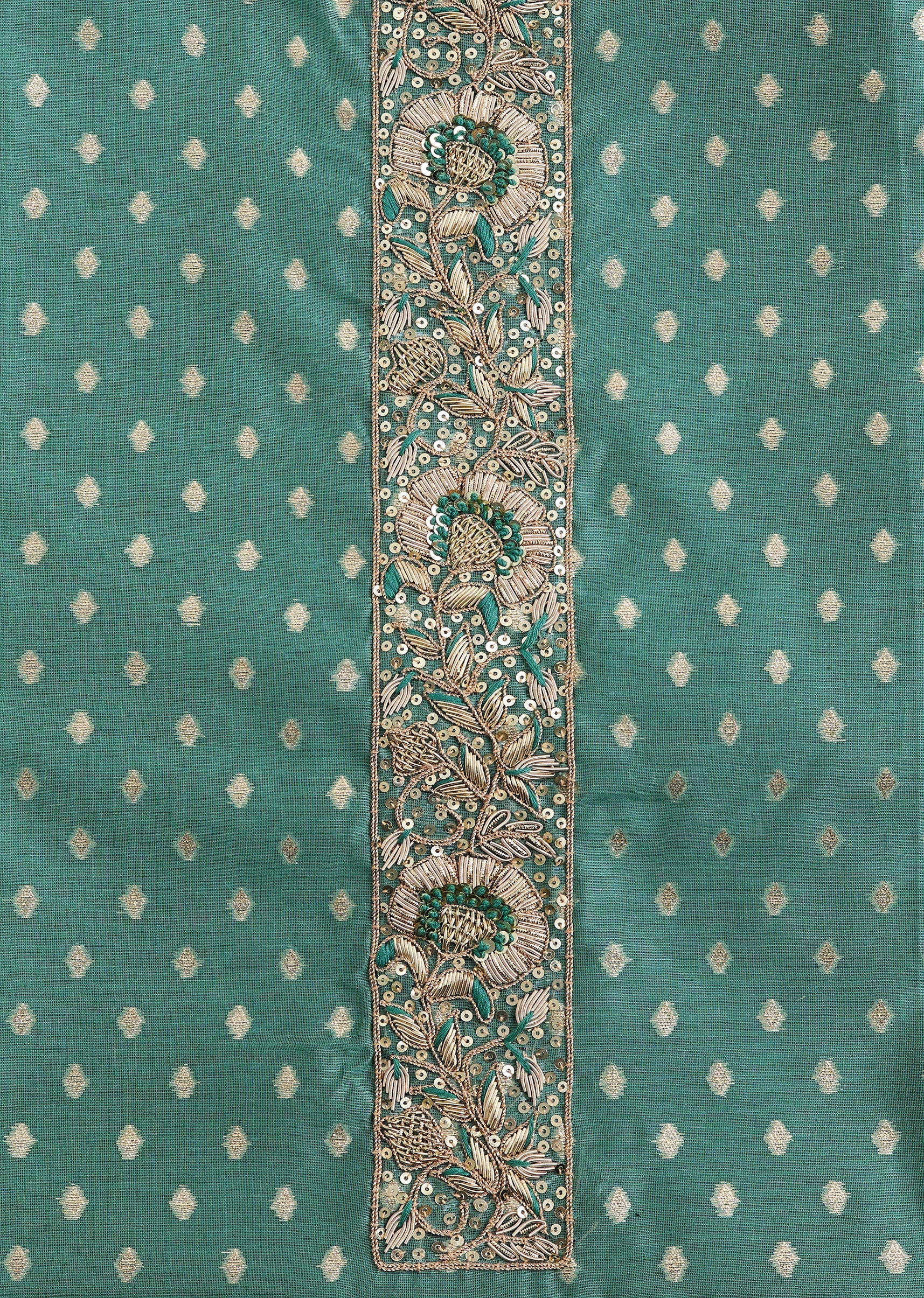 Blue Embroidered Chanderi Unstitched Suit