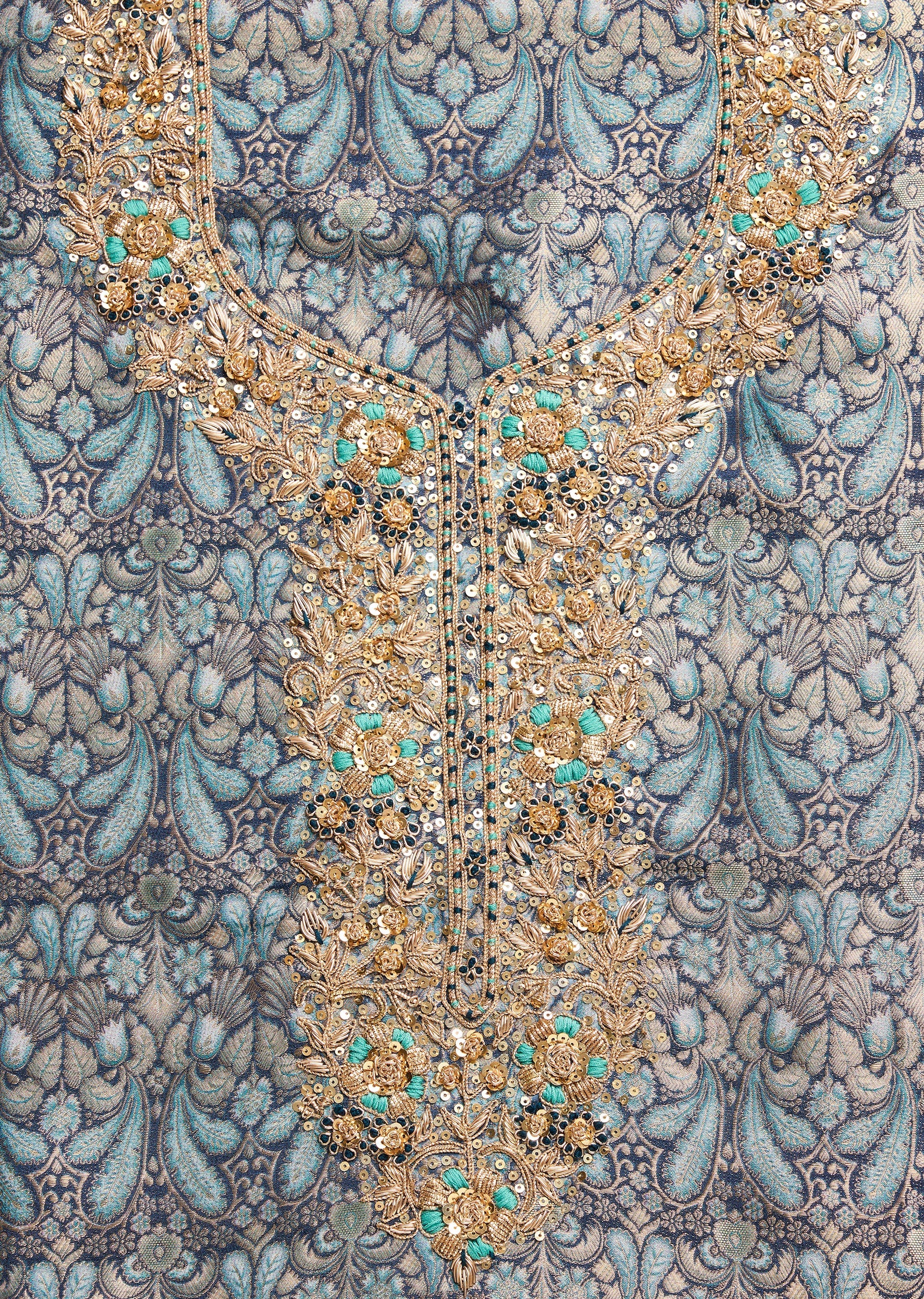 Blue Crepe Unstitched Suit With Dupatta