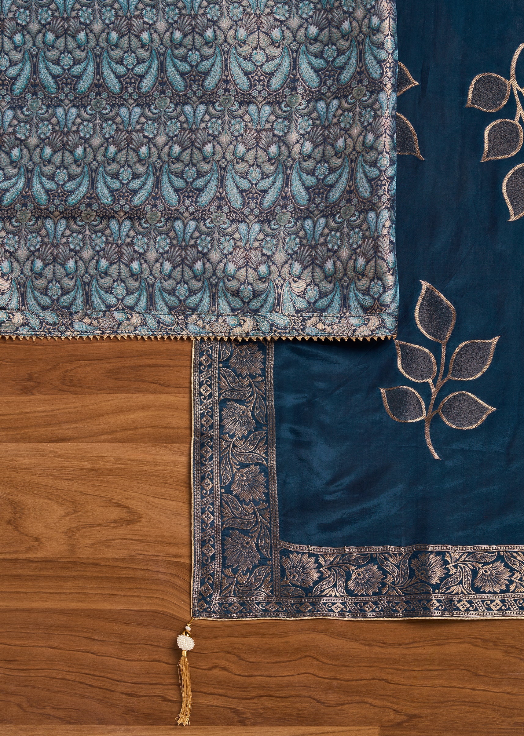 Blue Crepe Unstitched Suit With Dupatta