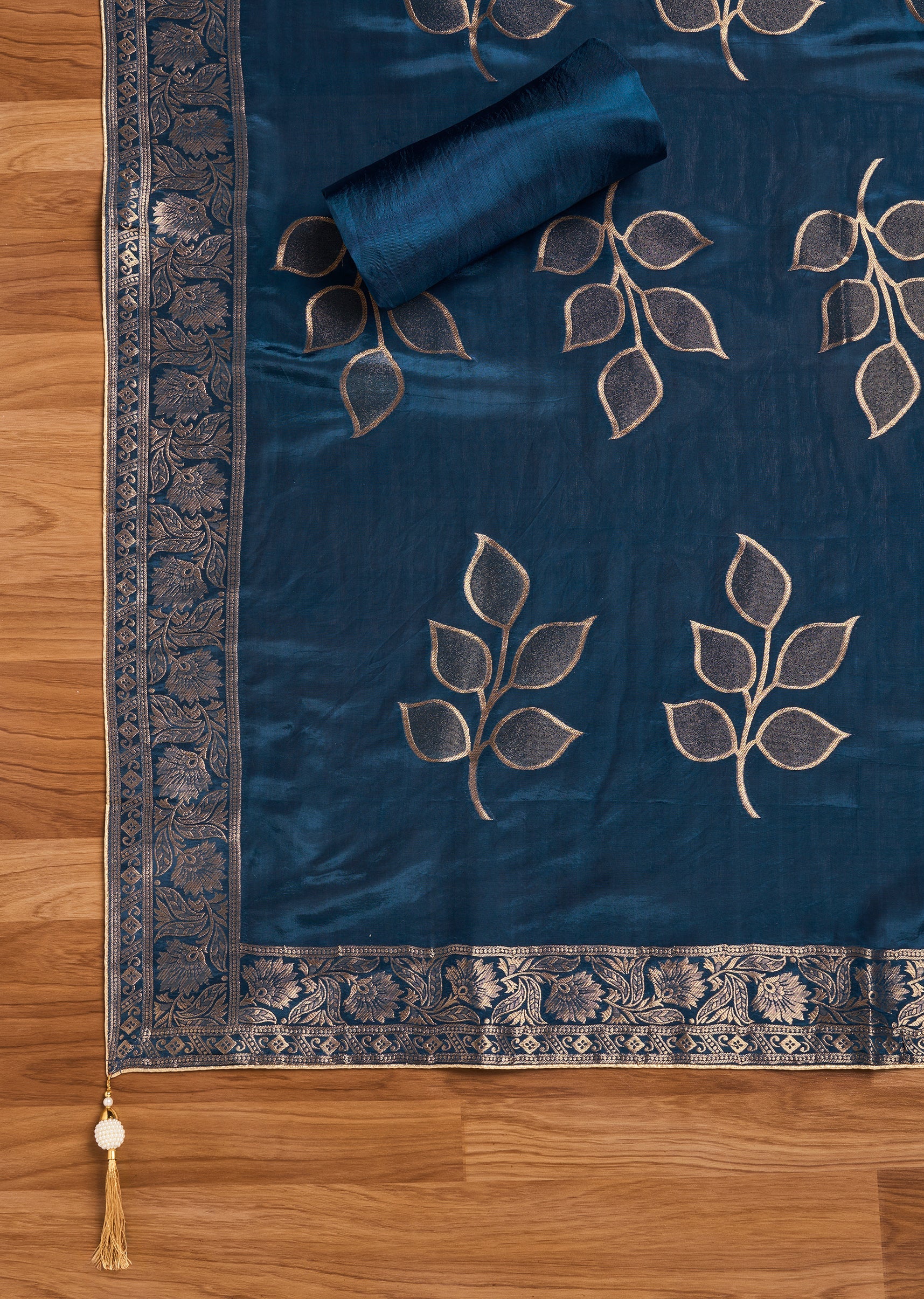 Blue Crepe Unstitched Suit With Dupatta