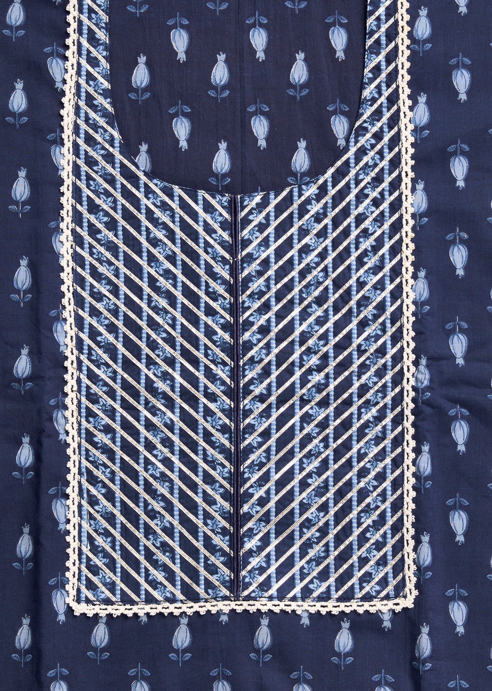 Dark Blue Cotton Printed Unstitched Suit Set