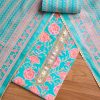Blue Cotton With Pink Floral Printed Unstitched Suit Set
