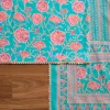 Blue Cotton With Pink Floral Printed Unstitched Suit Set