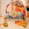 Silver and Gold Embossed Metal Bag with Tassels