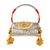 Silver and Gold Embossed Metal Bag with Tassels