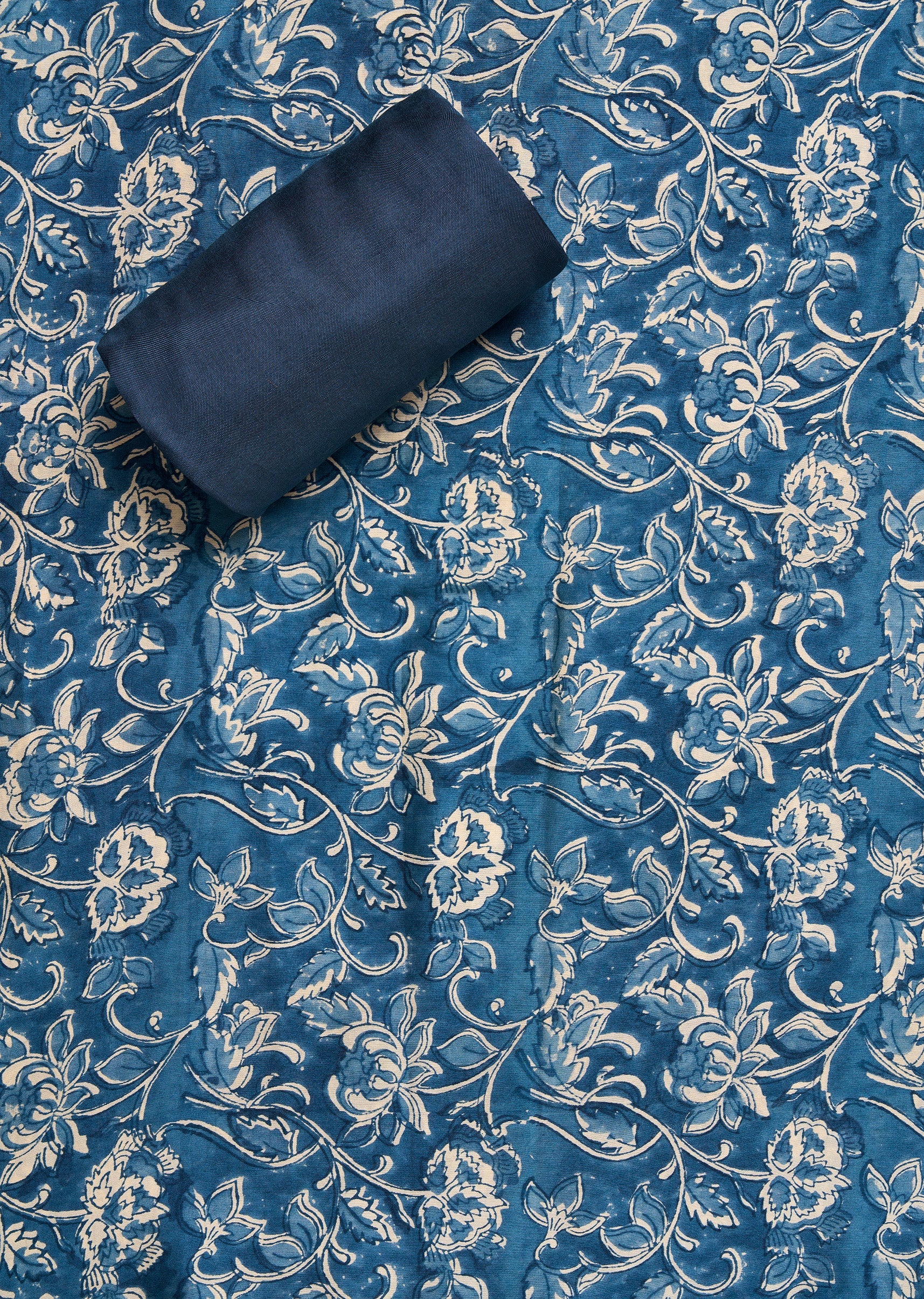 Vibrant Blue Chanderi Printed Unstitched Suit Set