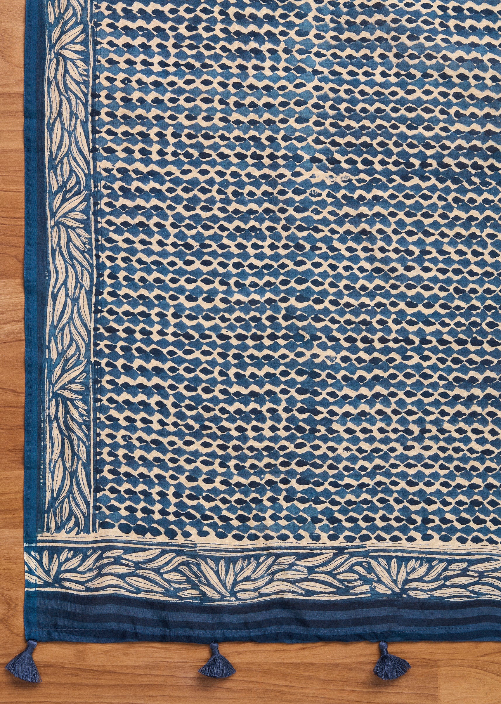Vibrant Blue Chanderi Printed Unstitched Suit Set