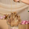 Beige Satin Potli Bag with Crescent Motif